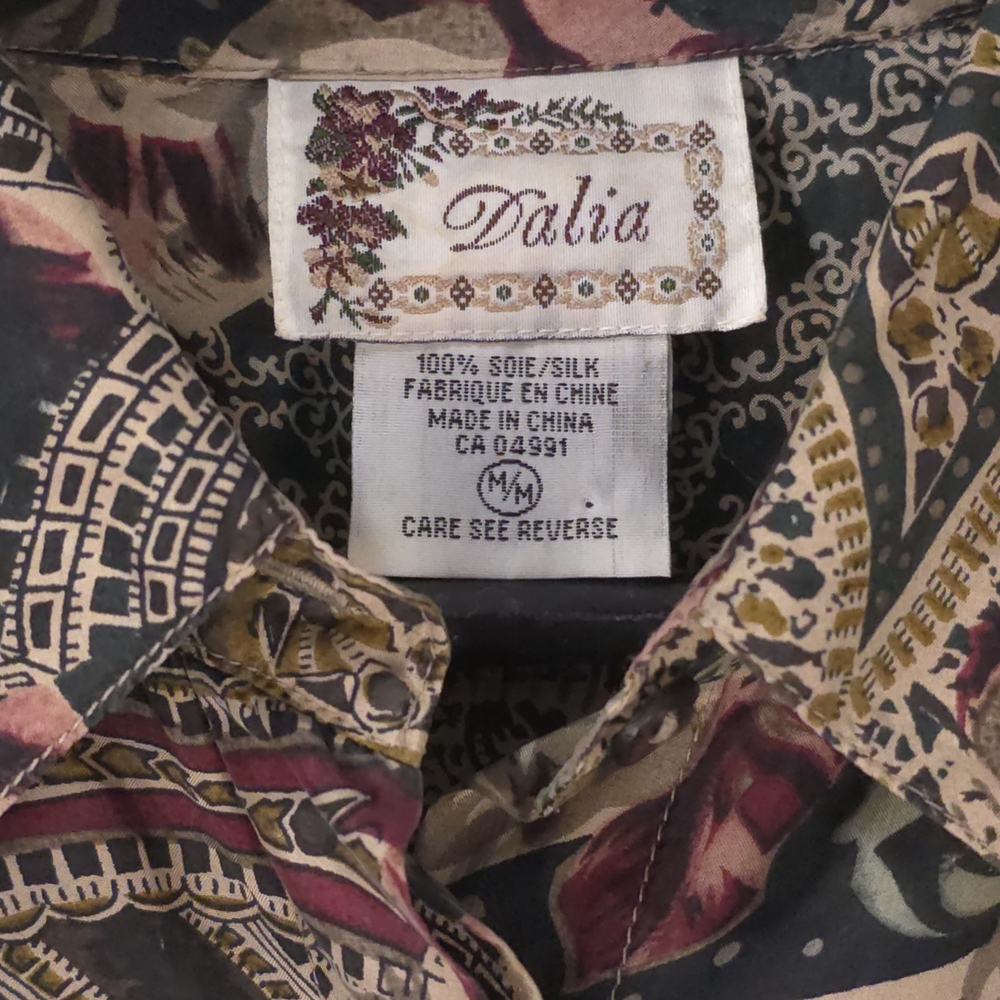 Dalia Vtg 100% Silk Patchwork Paisley Floral Blouse Boho Artsy Size M - Picture 3 of 10